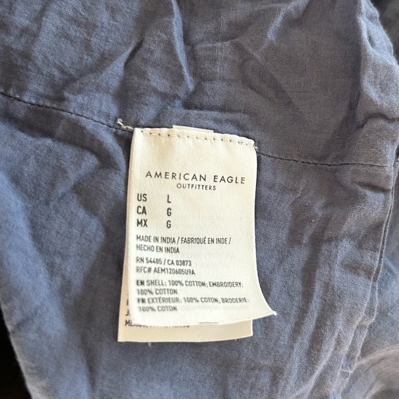 AE American Eagle Blue Eyelet Puff-Sleeve Swing Mini Dress Large Pockets Lined - Picture 9 of 9